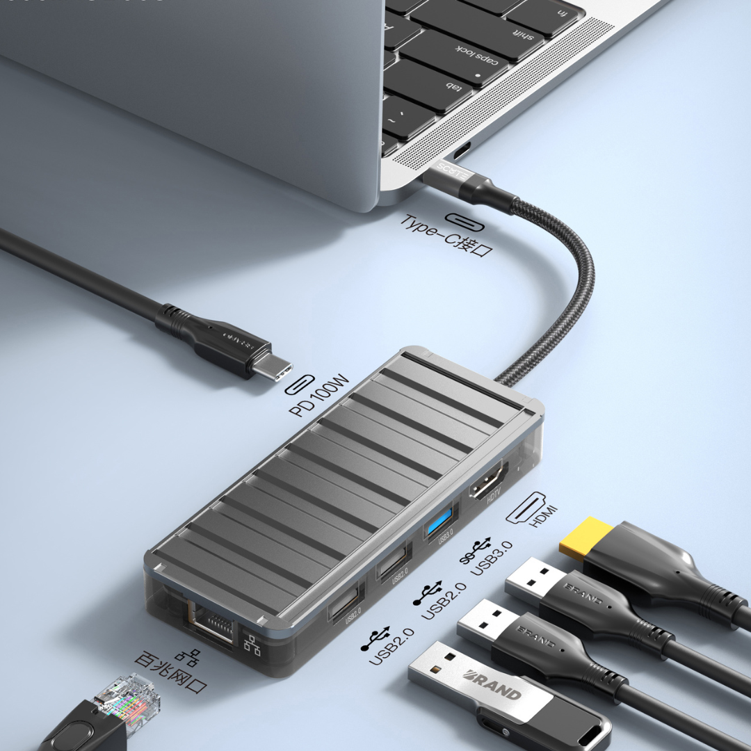 Scute HB12 6-in-1 Type-C Hub Adapter (PD100W, USB3.0, USB2.0×2, HDMI, RJ45)