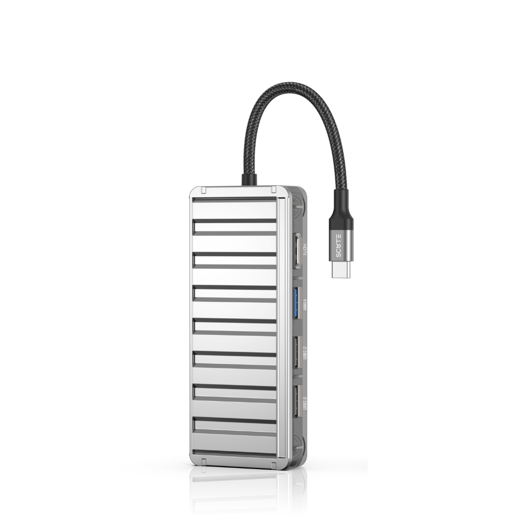 Scute HB12 6-in-1 Type-C Hub Adapter (PD100W, USB3.0, USB2.0×2, HDMI, RJ45)