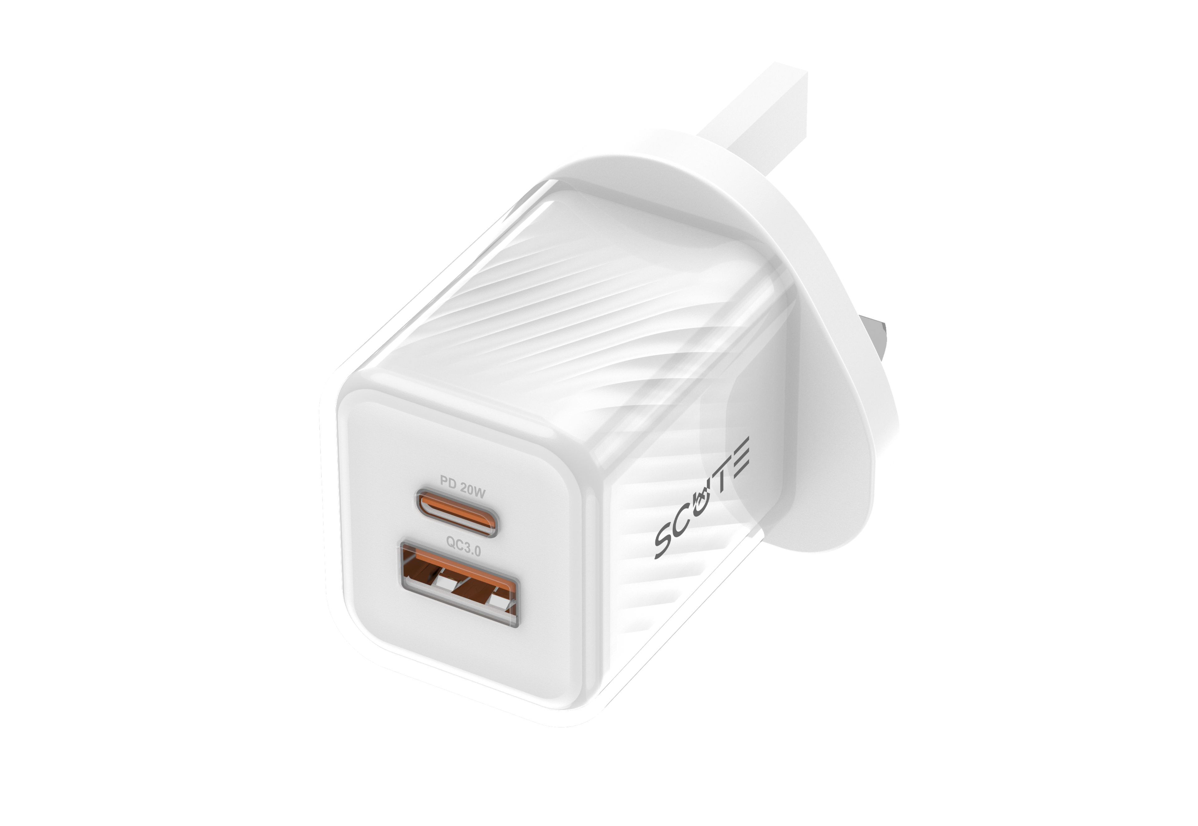 Scute AD12 20W GaN Type-C + USB-A PD Fast Charger – Transparent (iPhone & Android)
