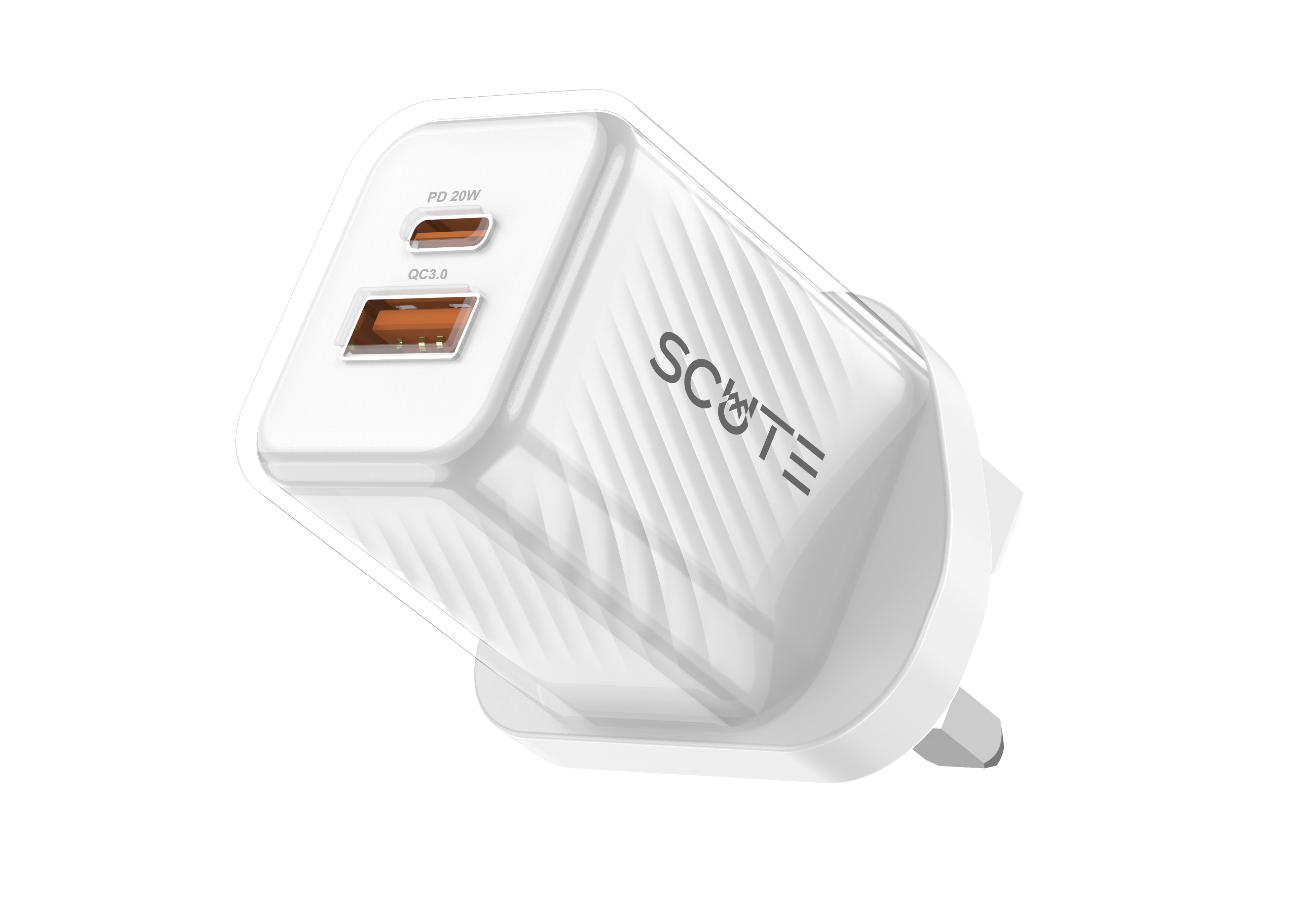 Scute AD12 20W GaN Type-C + USB-A PD Fast Charger – Transparent (iPhone & Android)