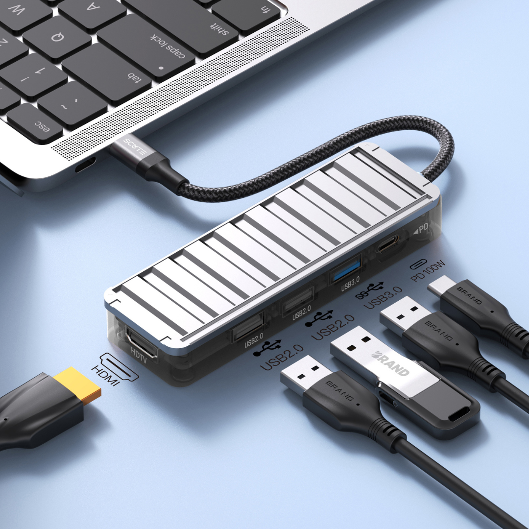 Scute Hub Adapter 5 in 1 Type-C to PD100W+USB3.0+USB2.0*2+HDMI
