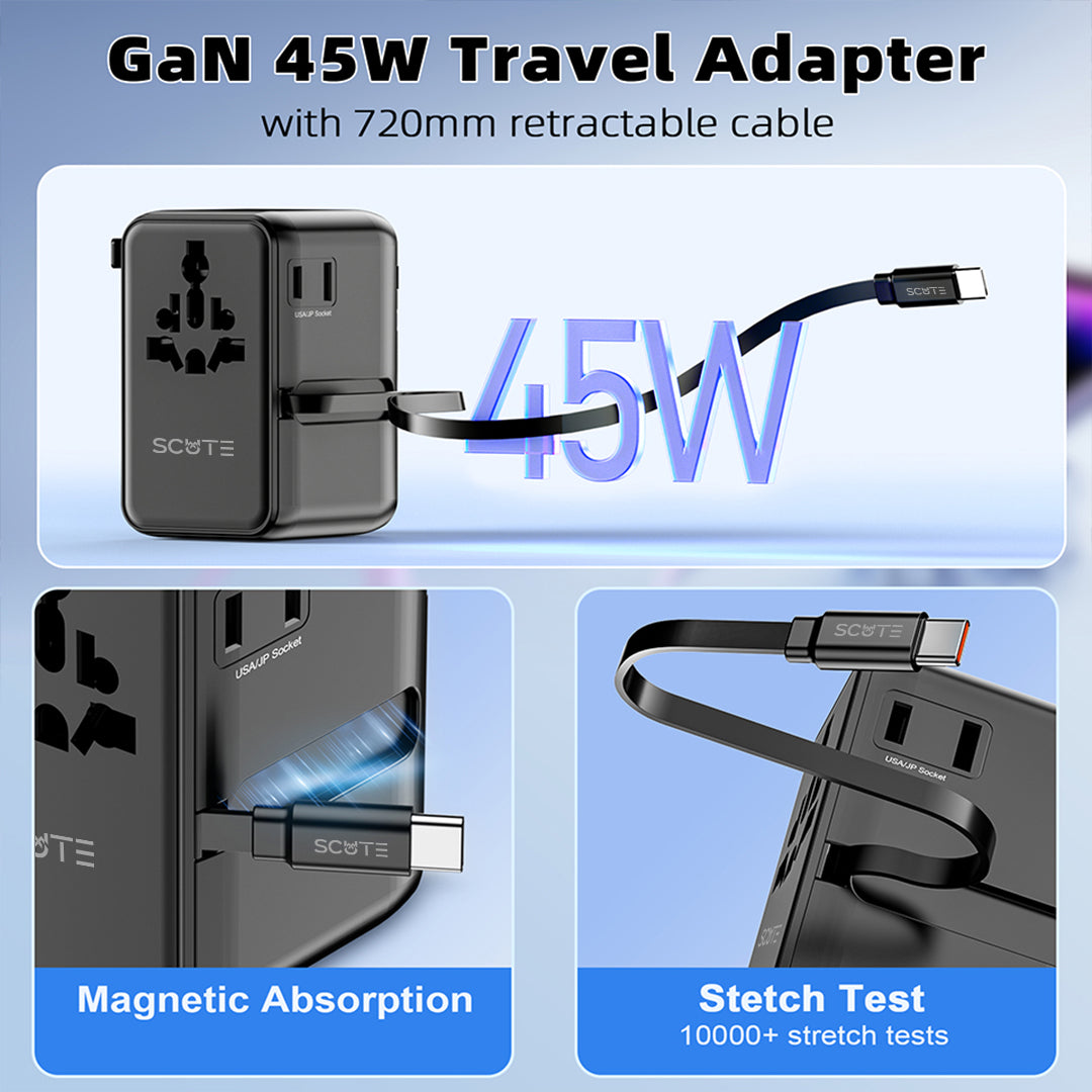 Scute STA11 World Travel Adapter 45W With Cable