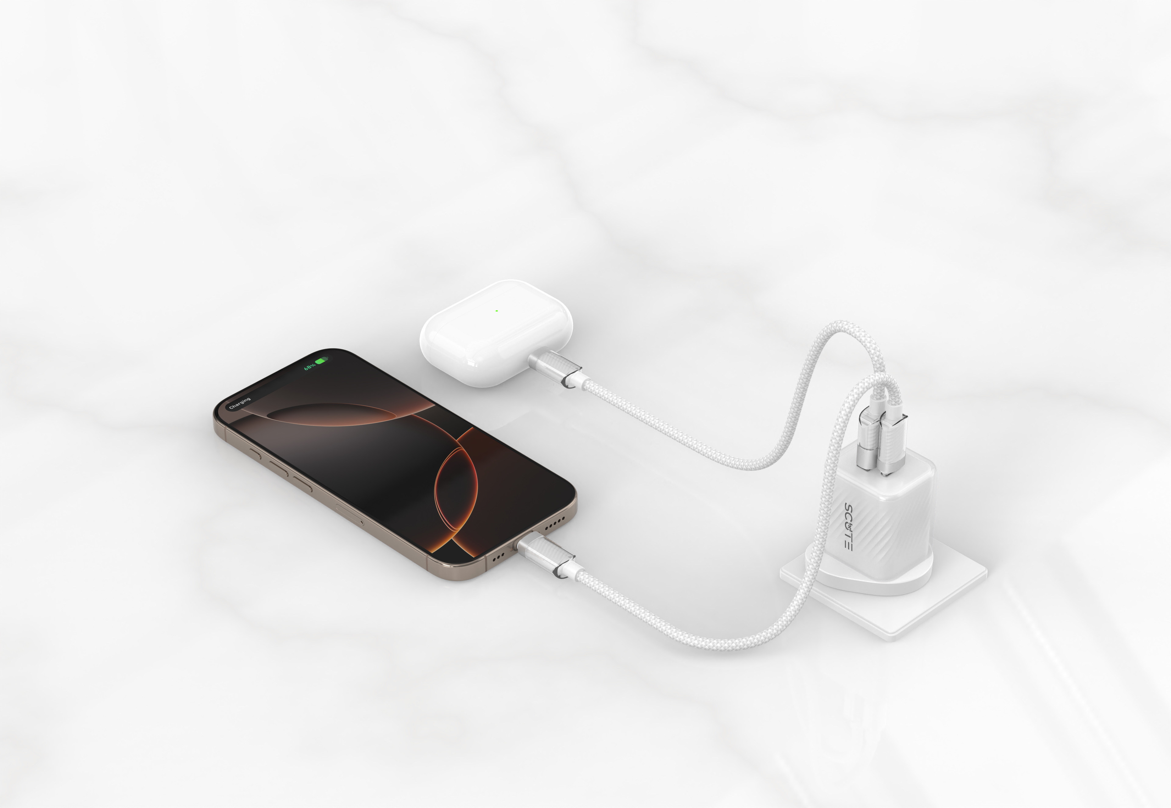 Scute AD13 30W GaN Type-C + USB-A PD Fast Charger – Transparent (iPhone & Android)