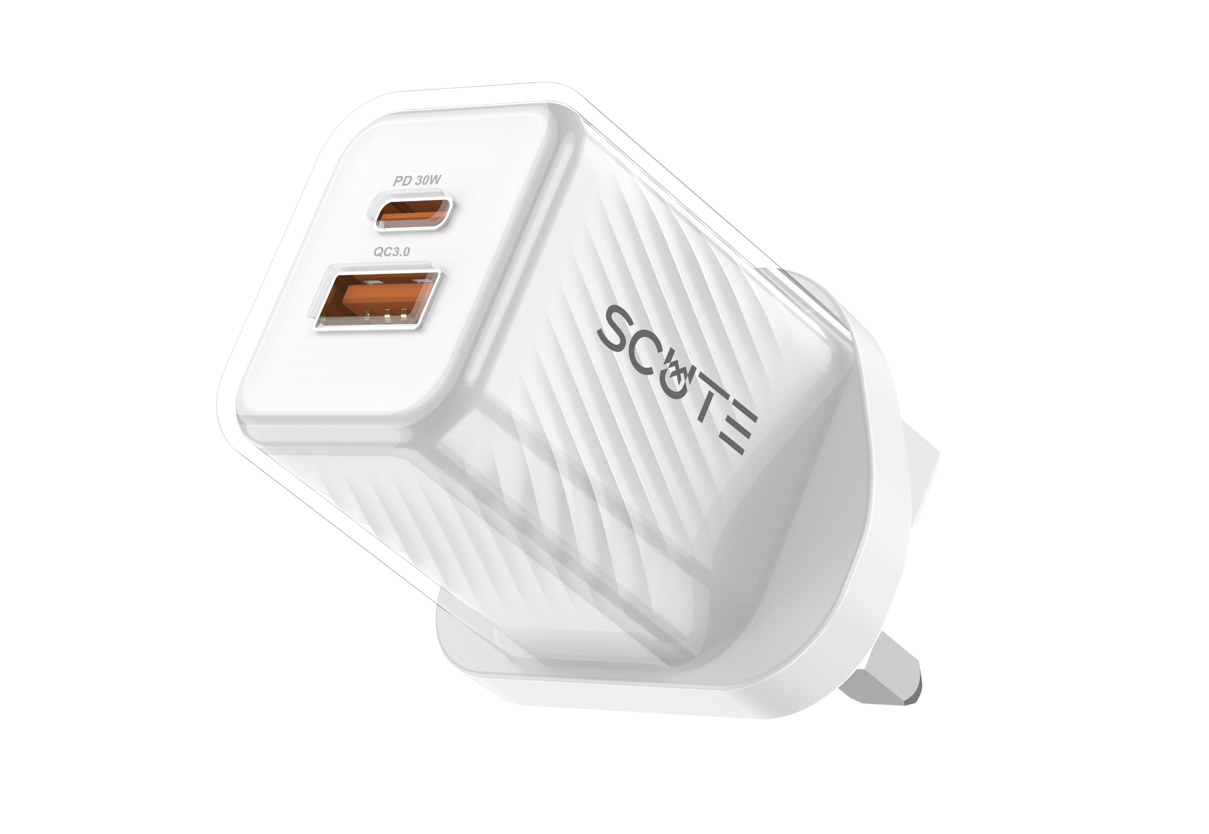 Scute AD13 30W GaN Type-C + USB-A PD Fast Charger – Transparent (iPhone & Android)
